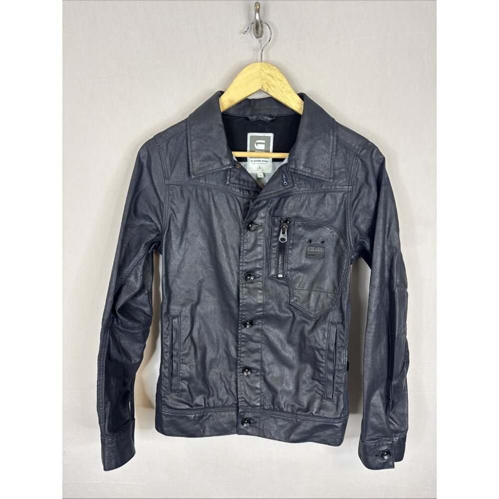 G-Star Raw Coated Denim Jean  Jacket Women’s Small Black‎ Moto Button Zip